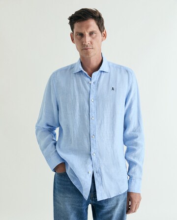 Scalpers Regular Fit Fancy Linen Shirt ' ' in Blau