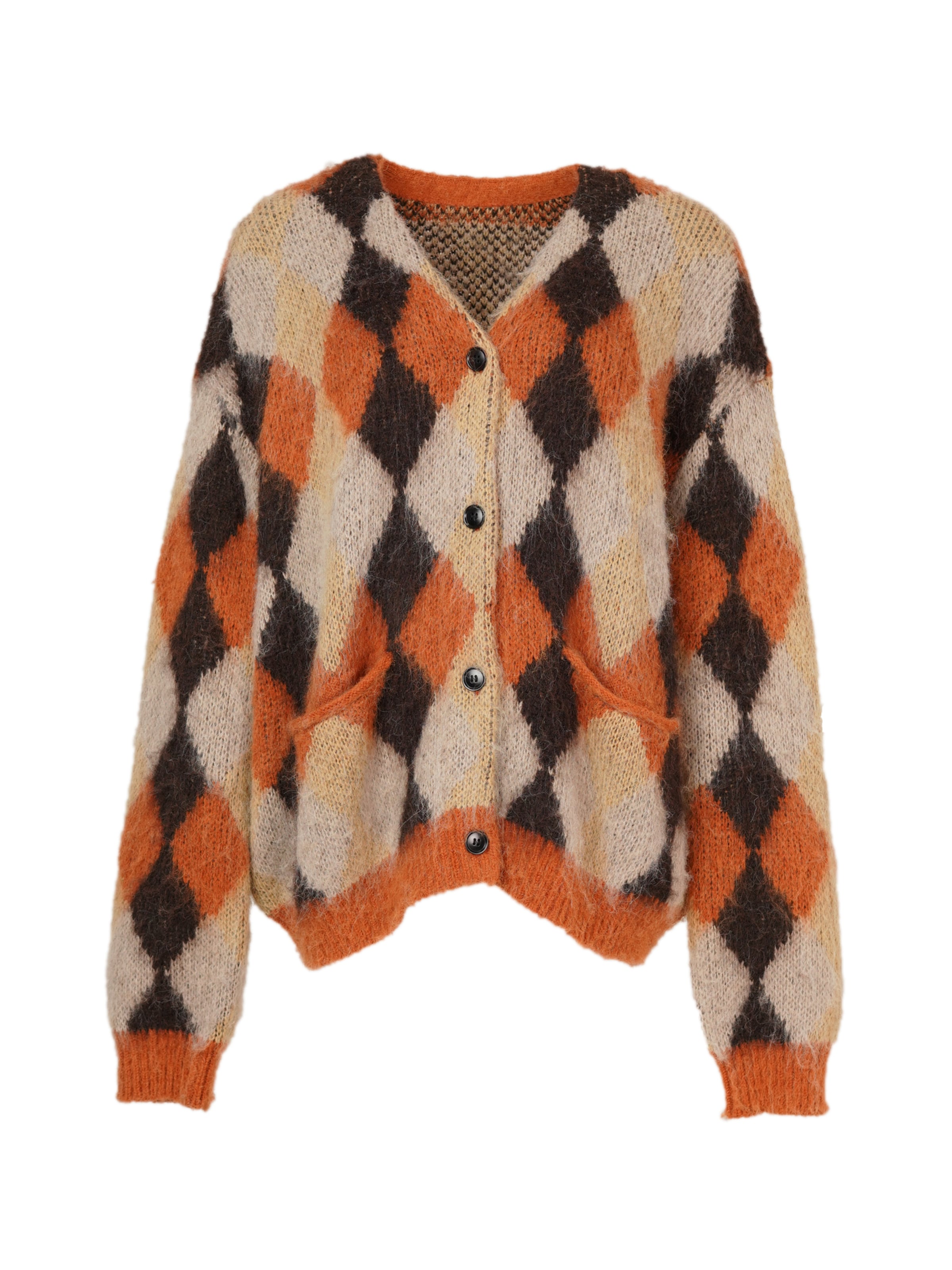 yoligex Pullover 'V-neck Argyle Knit Cardigan - Orange'‌ in Orange: Vorderseite