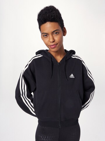 ADIDAS SPORTSWEAR Athletic Zip-Up Hoodie 'Essentials 3-Stripes French Terry ' in Black: front