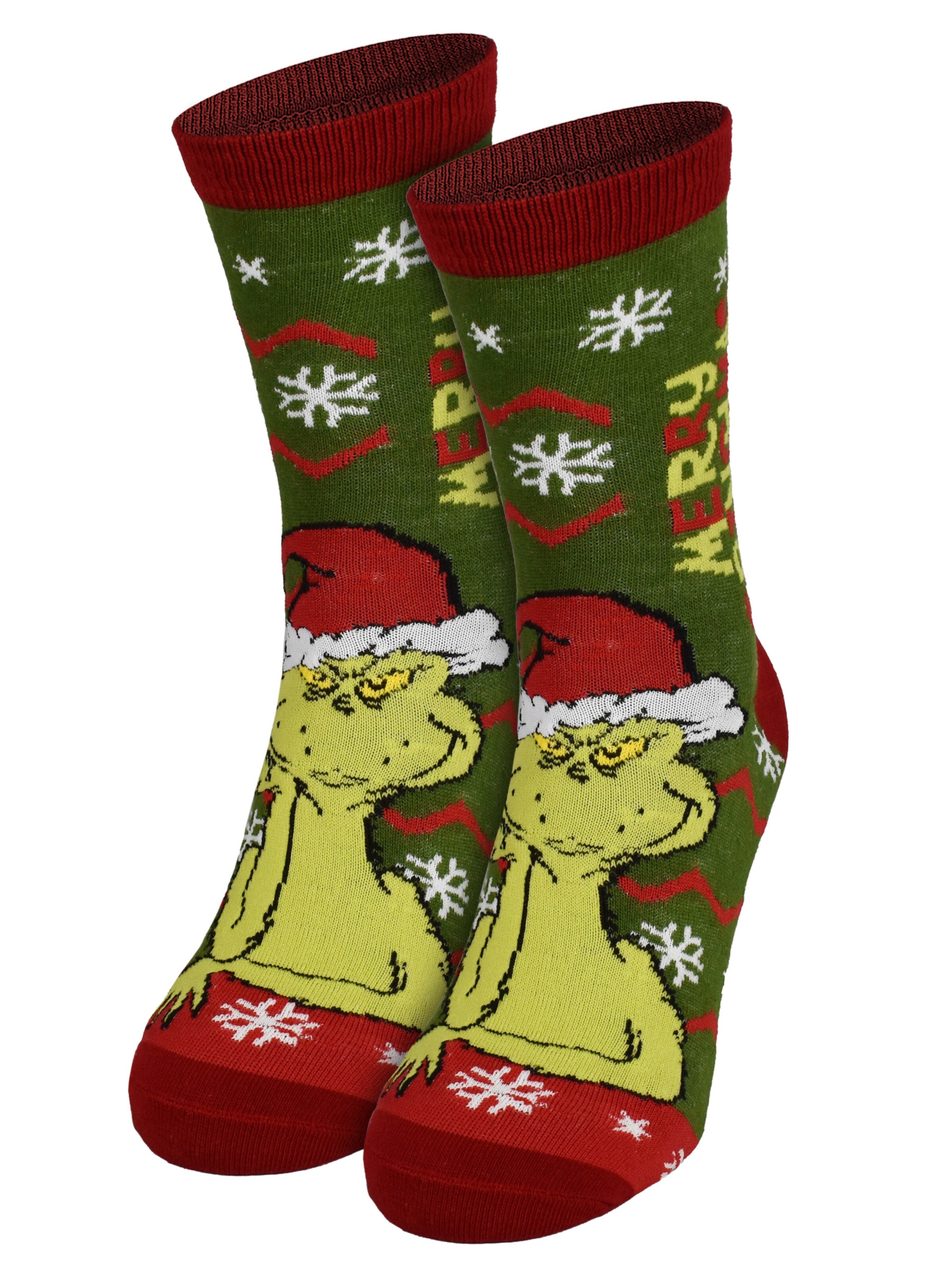 The Grinch Socks 'Merry Grinchmas' in Green: front