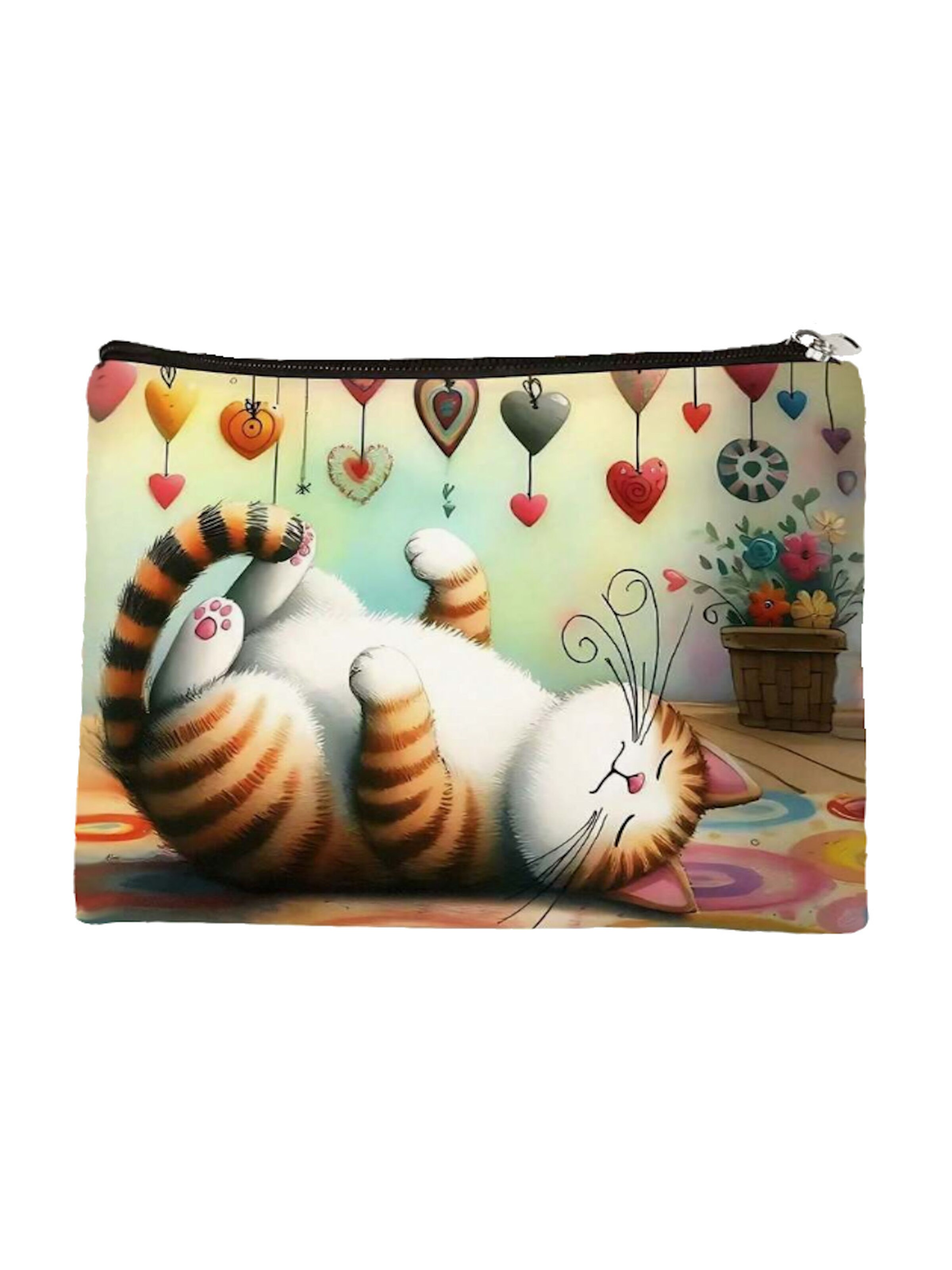 Tomshop24-7 Cosmetic Bag 'Katze die auf dem Rücken' in Orange: front