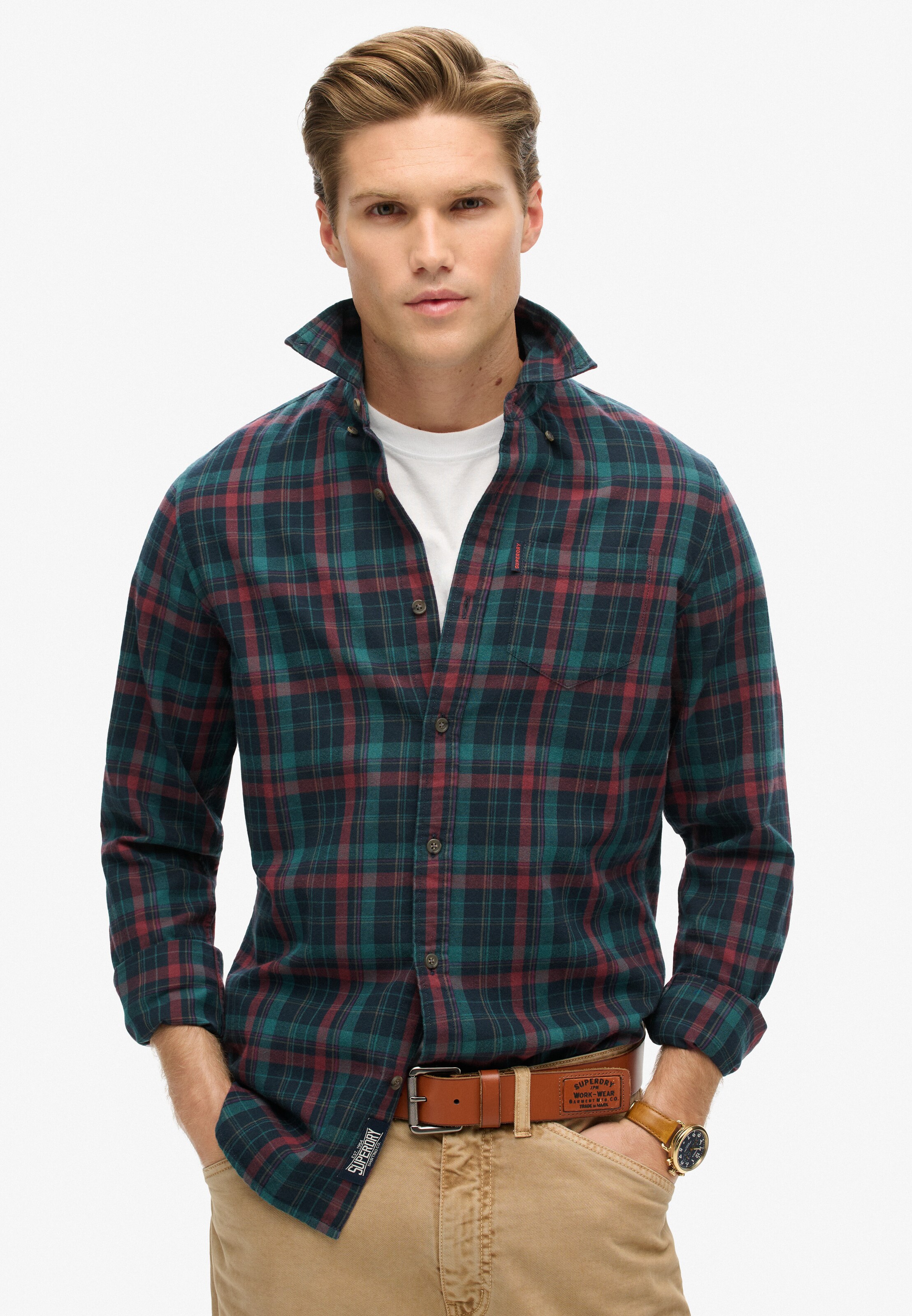 Superdry Regular fit Overhemd in Groen: voorkant