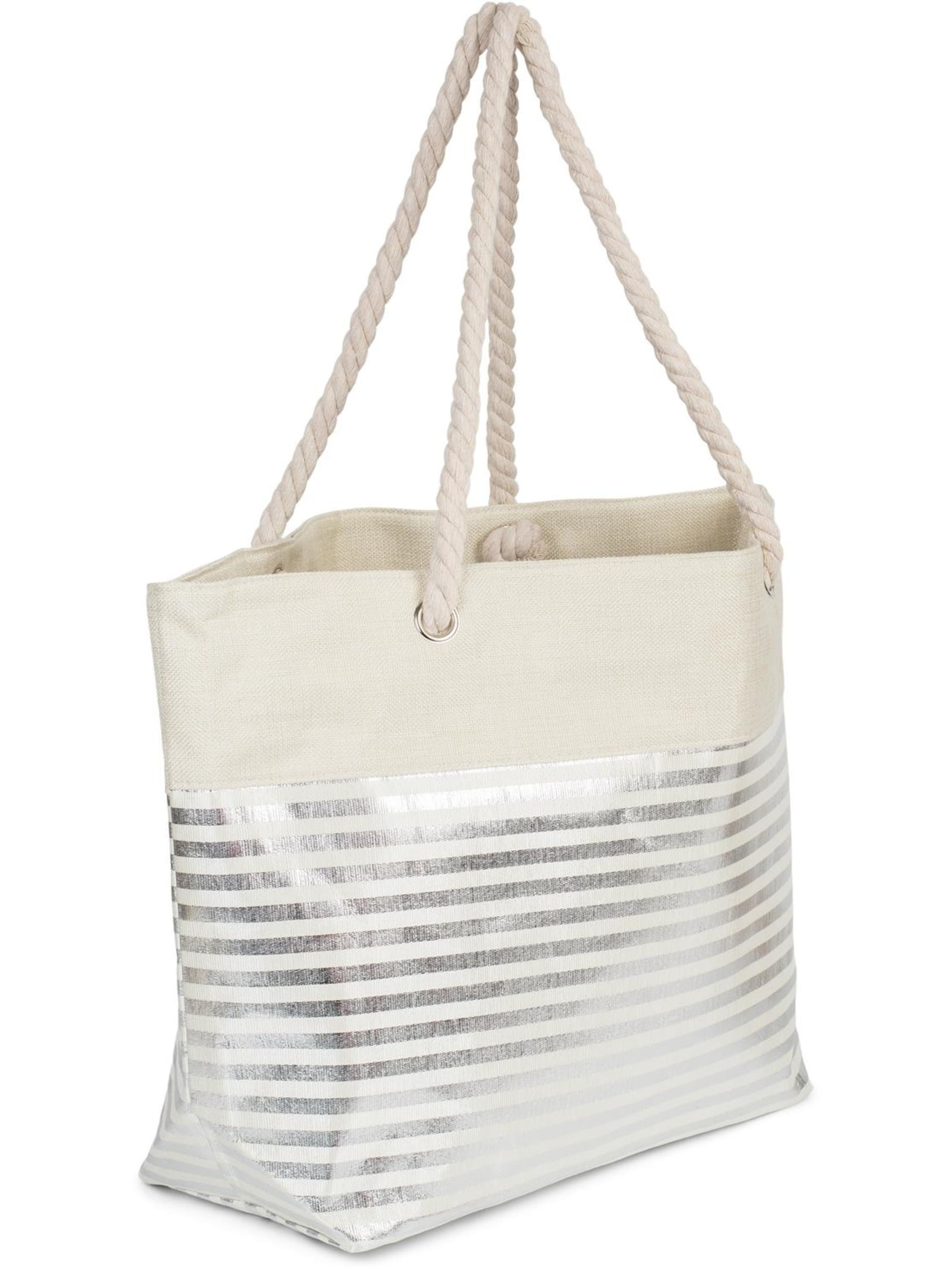 styleBREAKER Strandtasche 'Strandtasche mit metallic Streifen'‌‌‌‌‌‌‌‌‌ in Beige