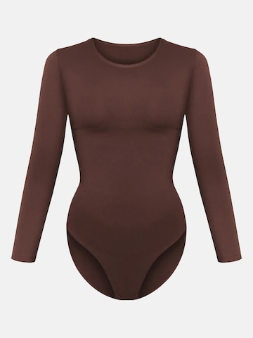 cfab - Body moldeador 'Clean Longsleeve Crewneck Sculpting Bodysuit with Slip' en marrón: frente