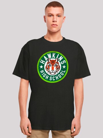 T-Shirt 'Stranger Things Hawkins Tiger Circle Netflix TV Series' F4NT4STIC en noir : devant
