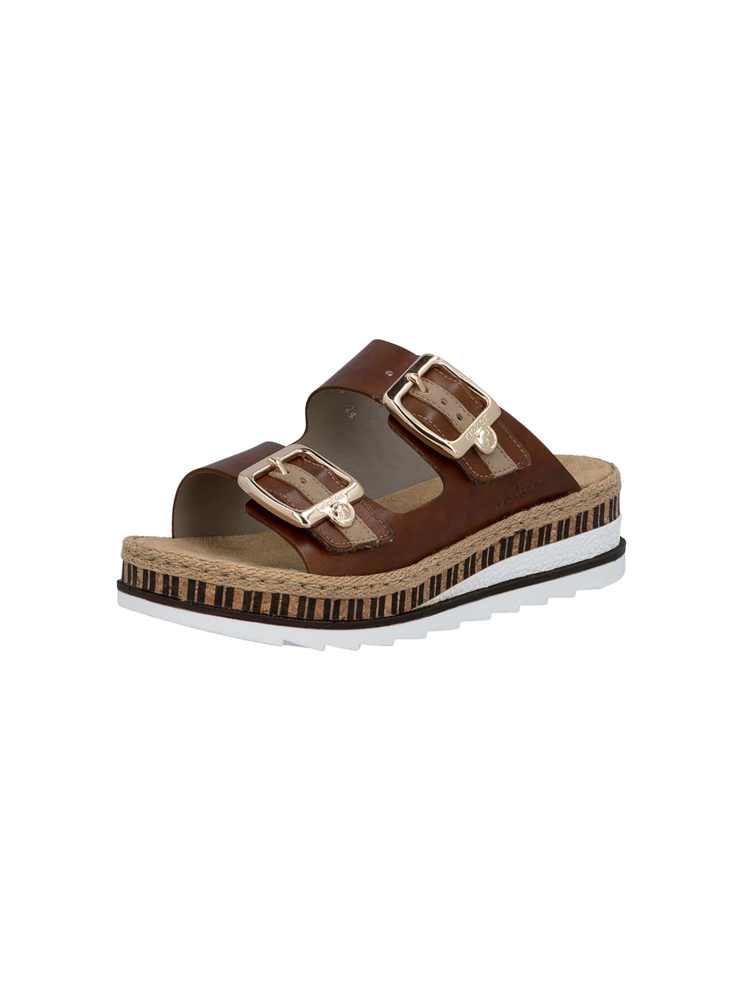 Rieker Klapki 'Montreux-Sandalen aus Leder mit Keilabsatz' w kolorze brązowy