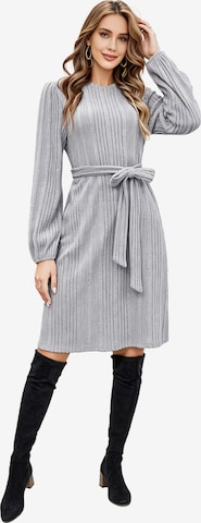 KoJooin Sukienka 'Damen Strickkleid für Herbst und Winter Lässiges,Rippstrick,Fließendes Kleid mit Gürtel für Arbeit' w kolorze szary: przód