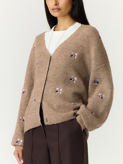 YAS Cardigan 'YASFLEUR' i XL i mokka / mørkebrun / blomme, Produktvisning