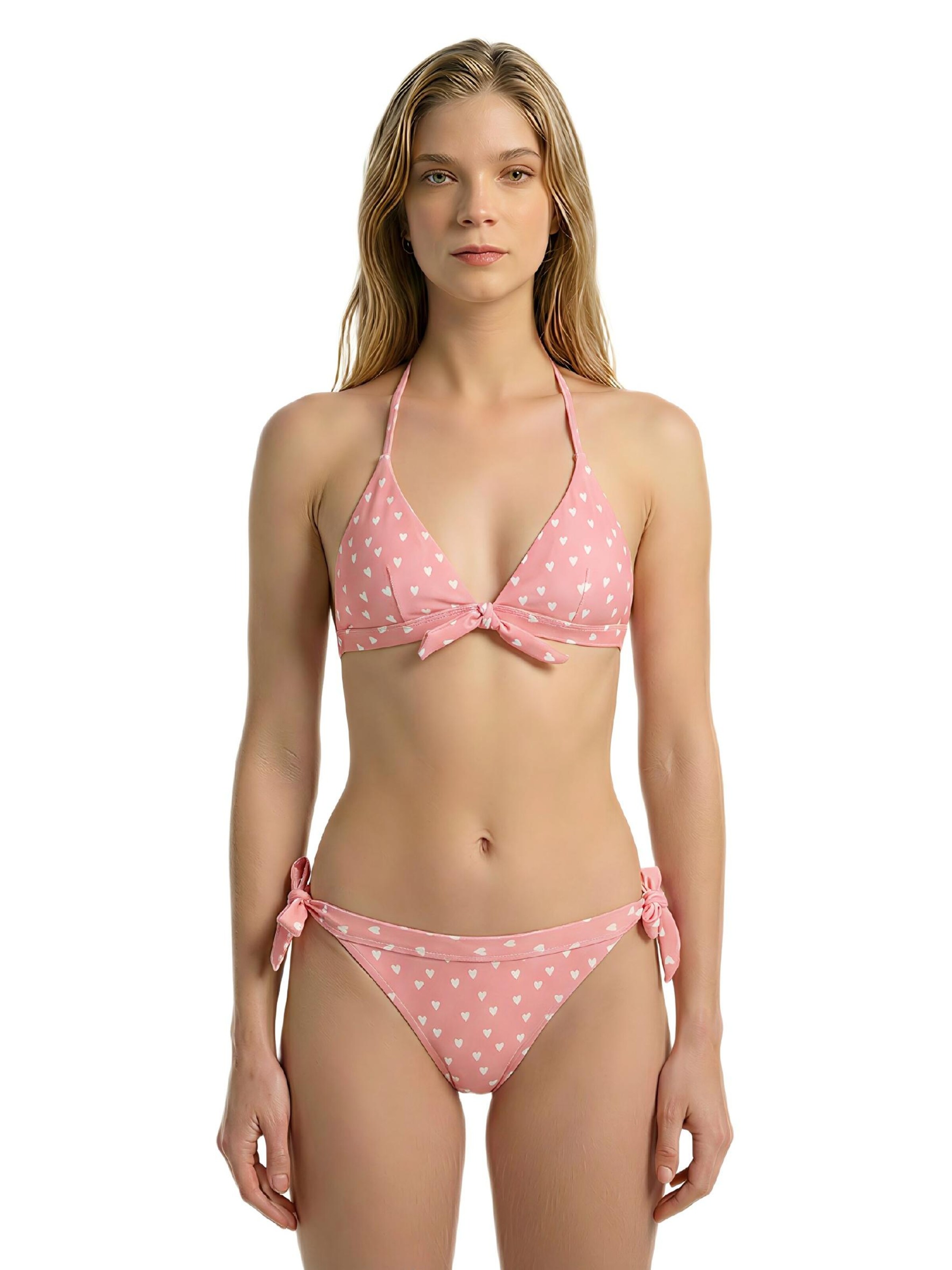 BONVERANO Classic Bikini 'Damen Bikini Set mit Schnürung und Bindeband' in Pink: front