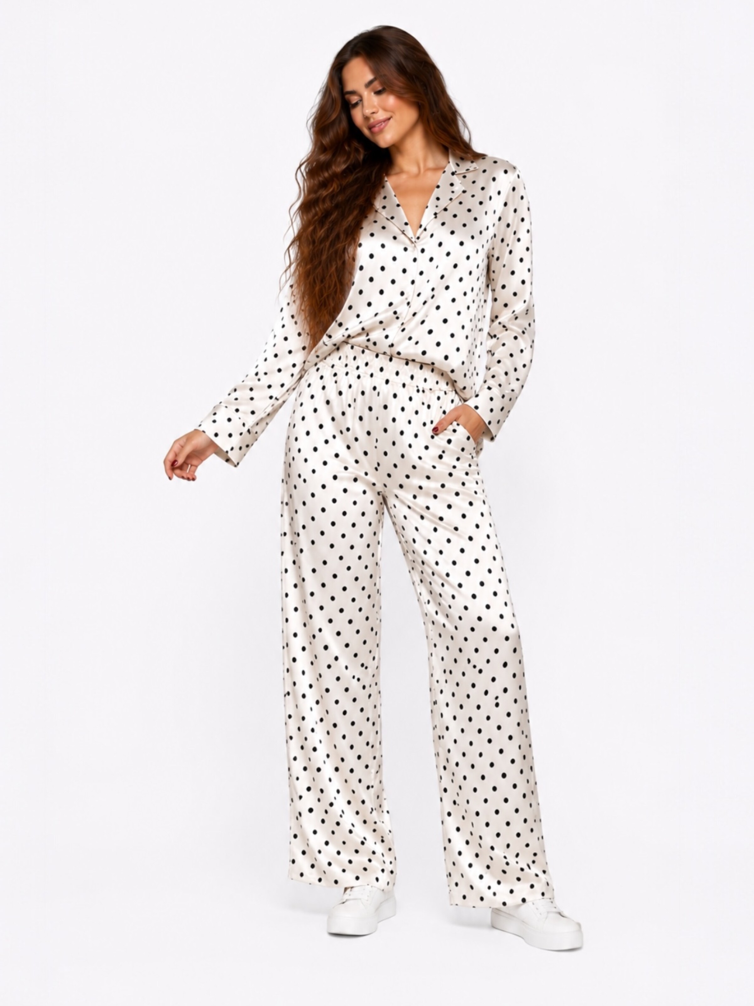 Elena Athanasiadou Broekpak 'Satin polka dot set' in Wit