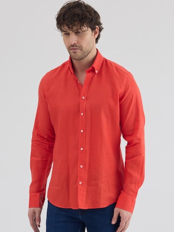 7Camicie Slim fit Zakelijk overhemd 'Leonardo Essentials Linen Man Shirt Orange' in Oranje