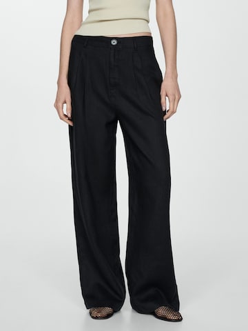 MANGO Wide leg Pleat-Front Pants 'Maneli' in Black: front