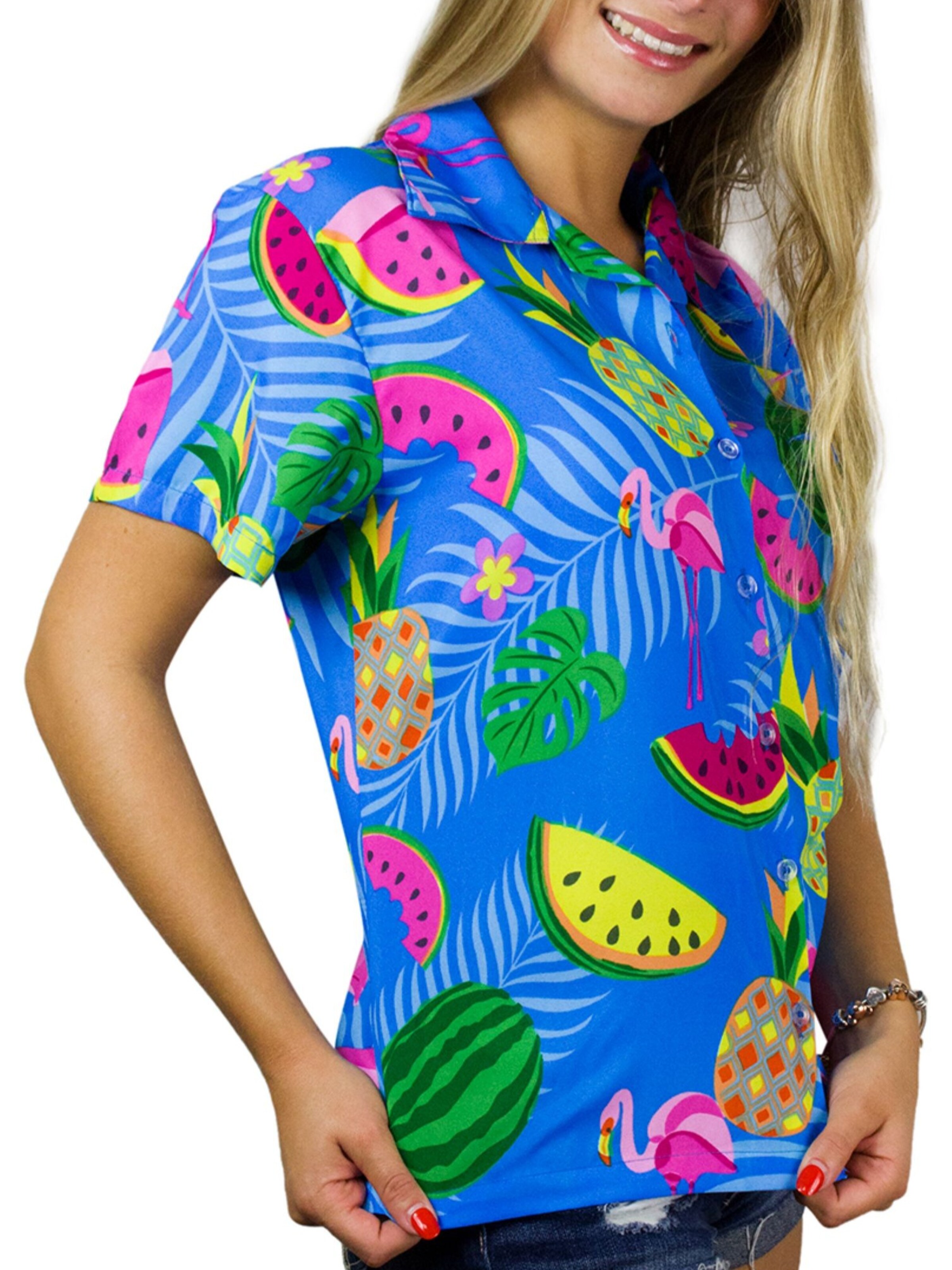 King Kameha Bluse 'Flamingo Melone'‌ in Blau