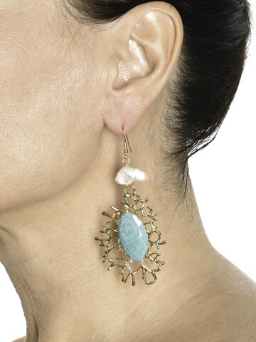 Addicted2 Náušnice 'Flora Orecchini con Perla e Cabochon Turchese' – modrá
