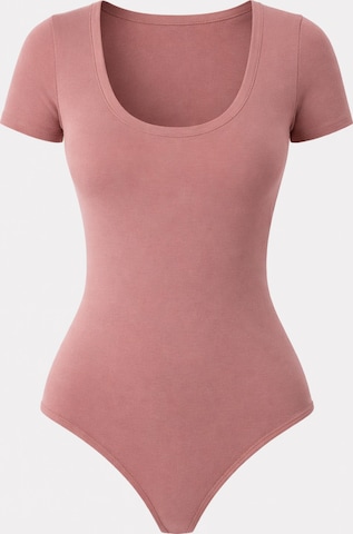 Body 'Leafletic Women’s Short Sleeve U-Neck Bodysuit' di LEAFLETIC in rosa: frontale