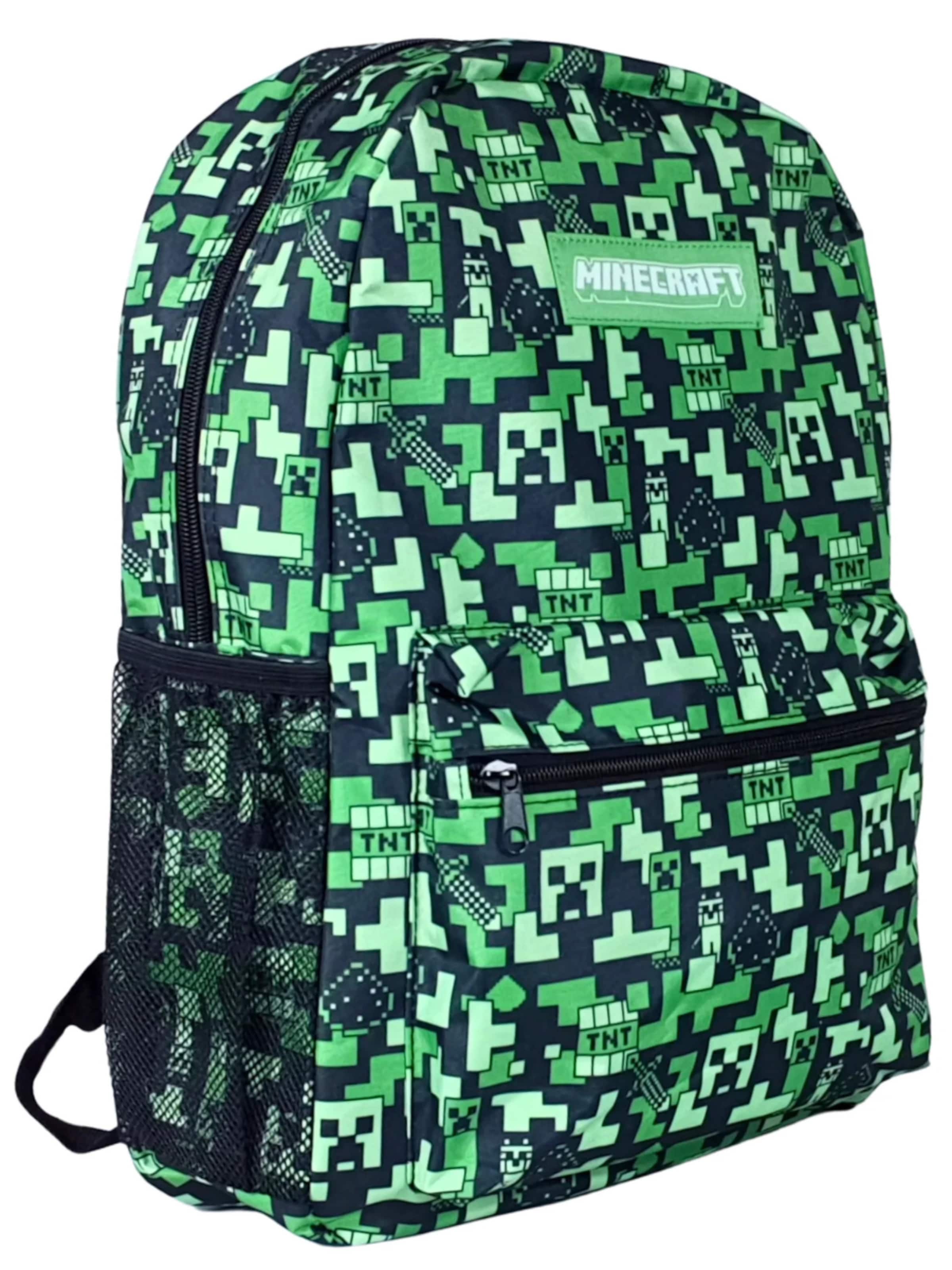 Minecraft Backpack 'Minecraft Backpack Kids Green – Boys Girls School Bag 43 cm with Front Pocket and Side Pocket' in Green