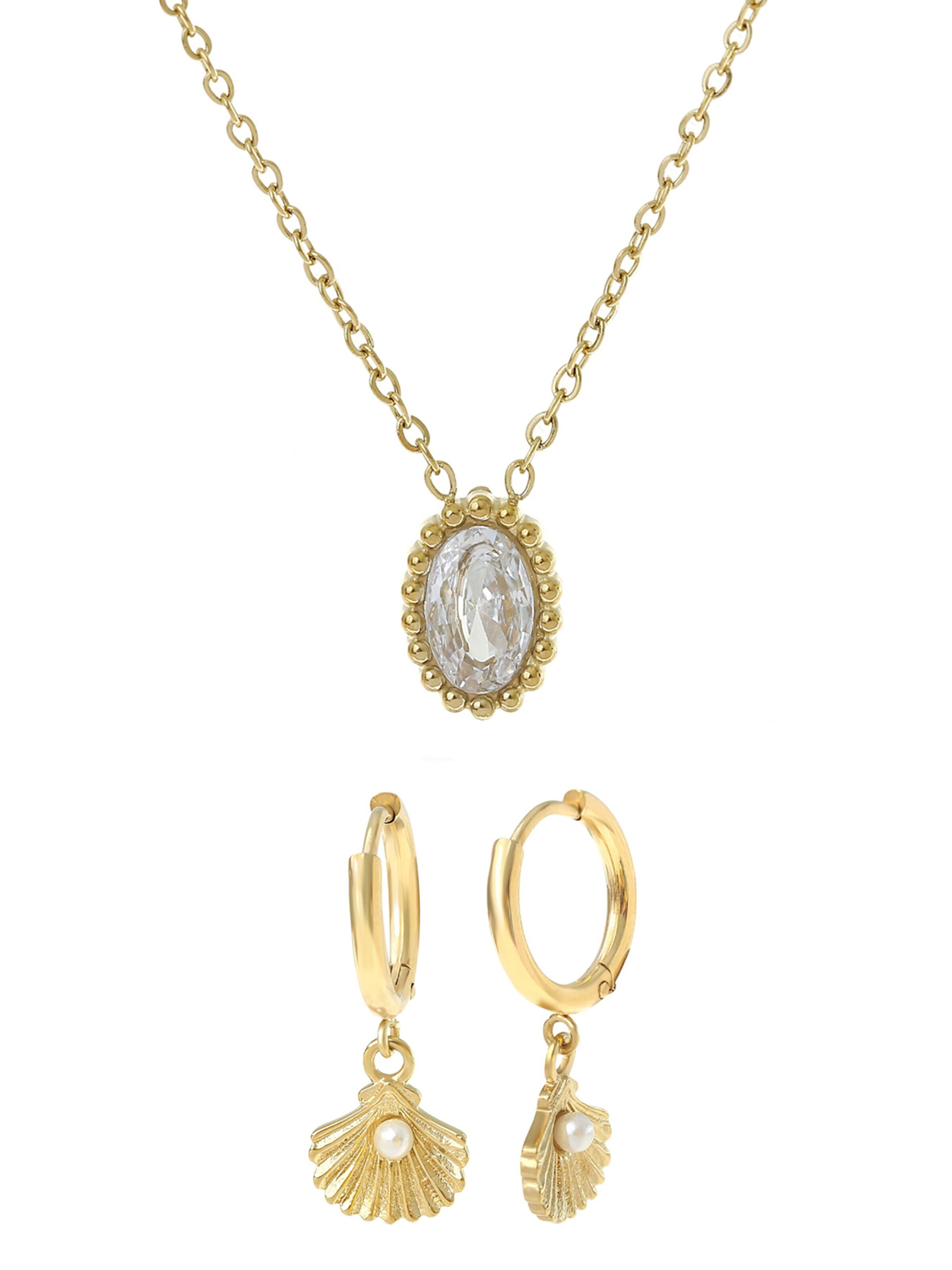 Made by Nami Necklace 'Perle & Kristall' in Gold: front