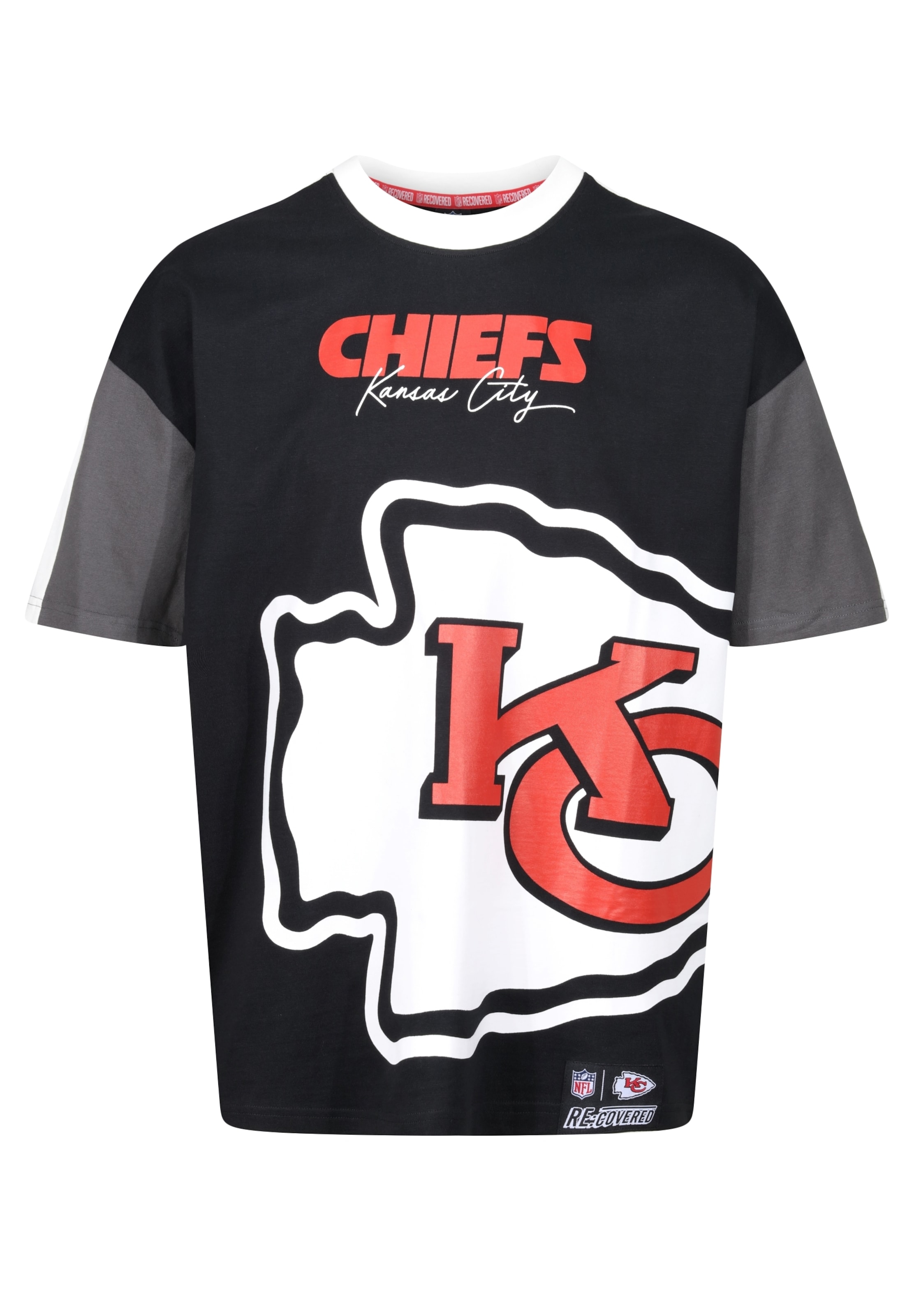 Recovered T-Shirt 'NFL Chiefs Kansas City Cut and Sew Oversized' in Schwarz: Vorderseite