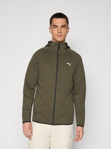 PUMA Athletic Zip-Up Hoodie 'Evostripe' in Green: front