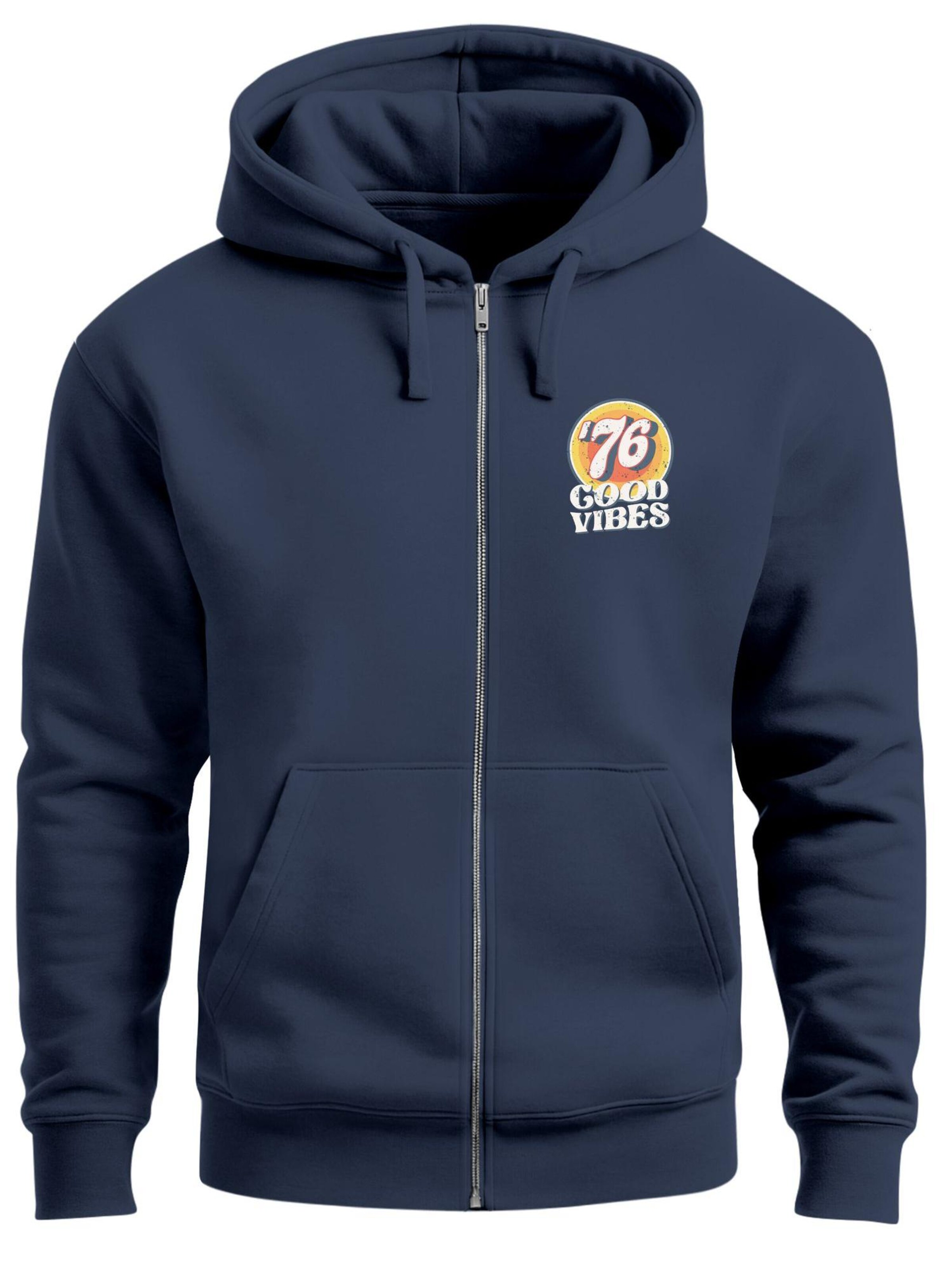 Neverless Sweatjacke 'Good Vibes '76'‌‌‌‌‌‌ in Blau: Vorderseite