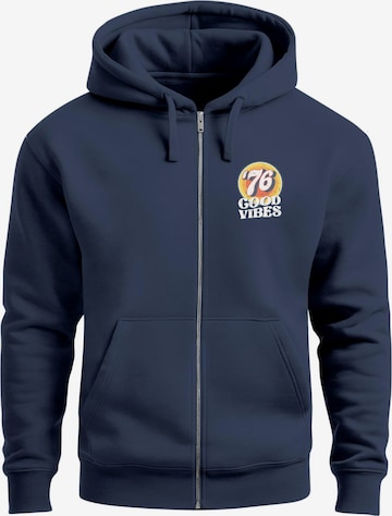 Neverless Sweatjacke 'Good Vibes '76' in Blau: Vorderseite