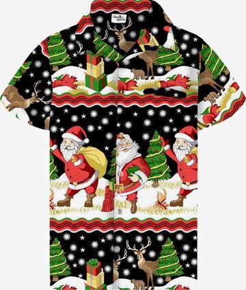 King Kameha Hemd 'Christmas Border Print' in Schwarz: Vorderseite
