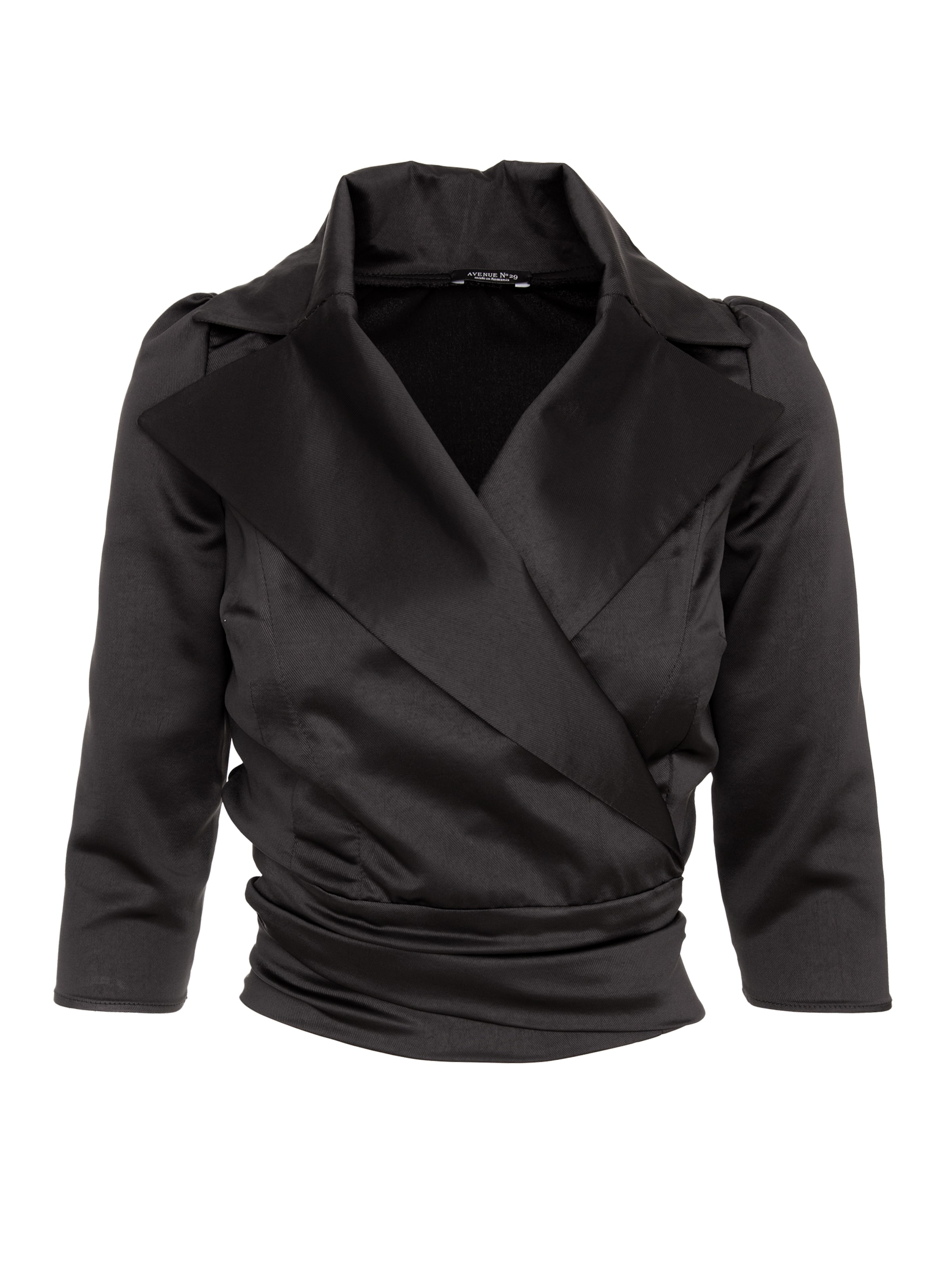 AVENUE N°29 Bluse 'Satin Lapel Wrap Blouse With Bow'‌‌‌‌‌‌‌‌ in Schwarz: Vorderseite