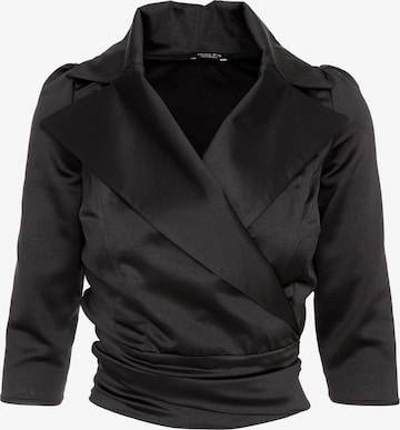 AVENUE N°29 Bluse 'Satin Lapel Wrap Blouse With Bow' in Schwarz: Vorderseite