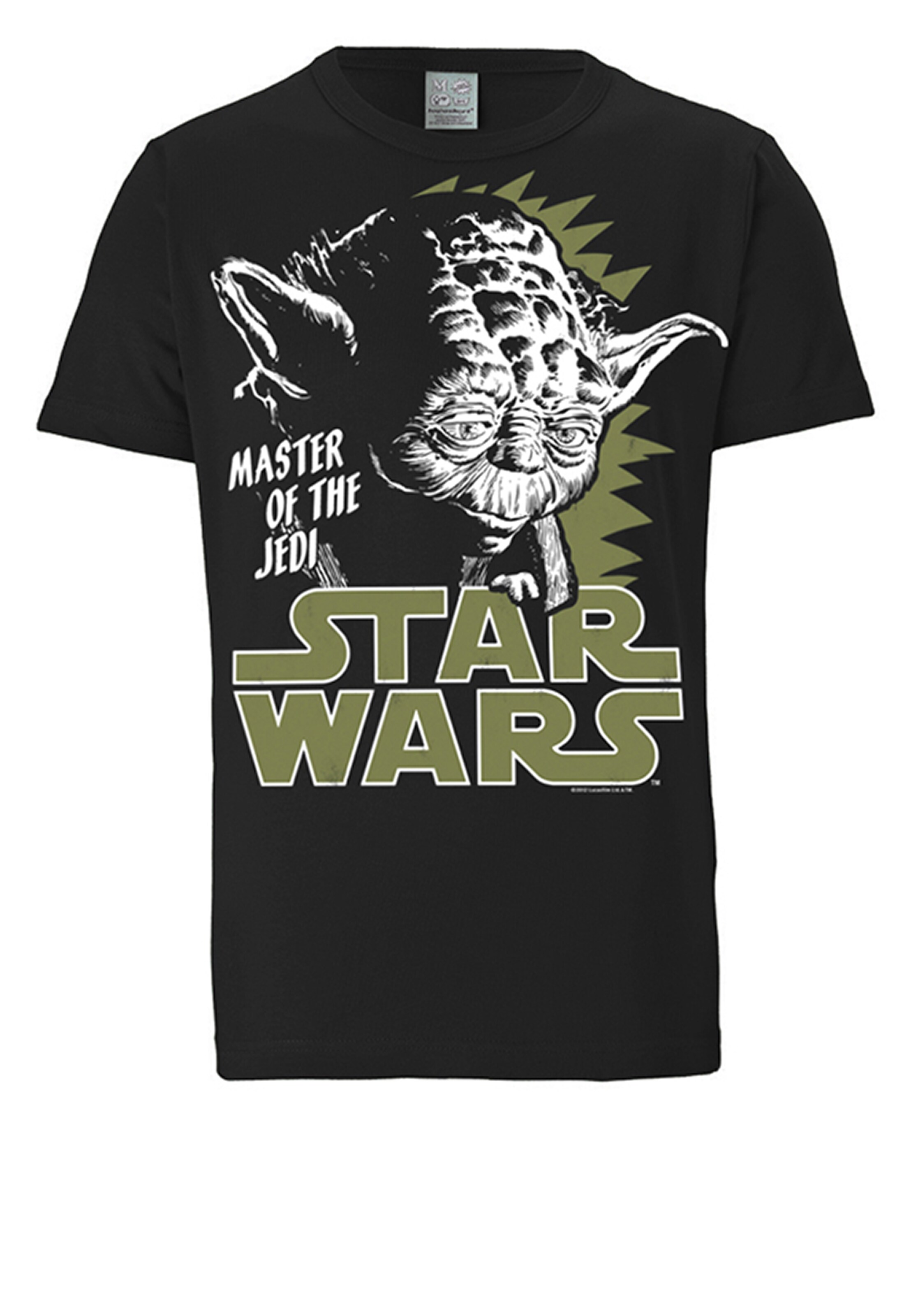 LOGOSHIRT Shirt 'Star Wars - Yoda' in Zwart: voorkant