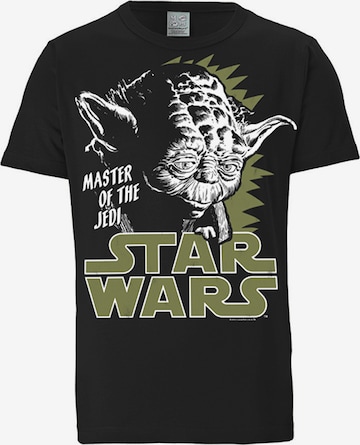 LOGOSHIRT Shirt 'Star Wars - Yoda' in Zwart: voorkant