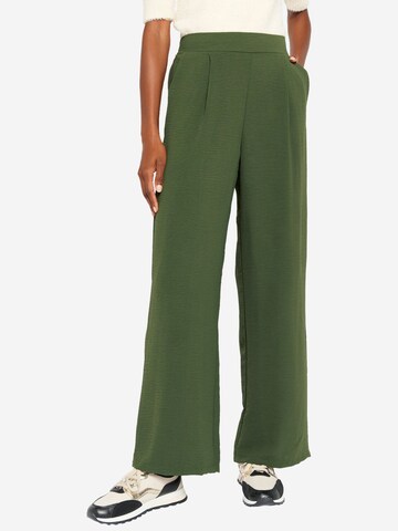 LolaLiza Wide leg Pleat-Front Pants in Green: front