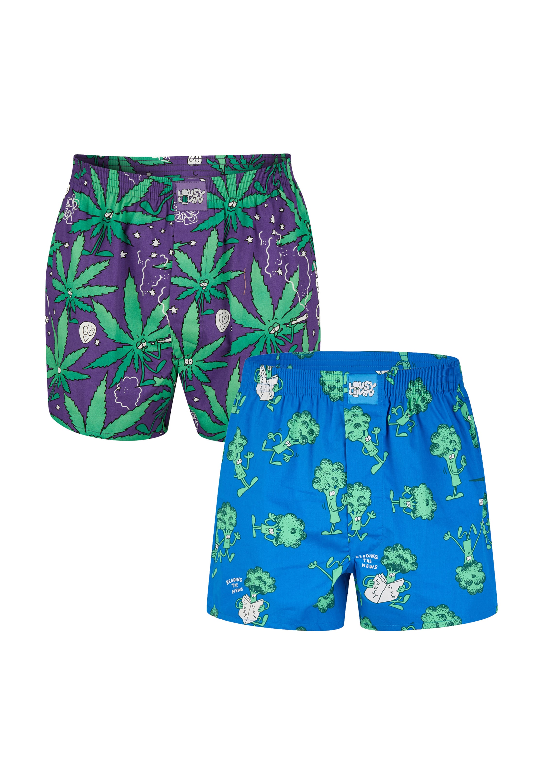 Lousy Livin Boxershorts 'Weedy & Broccoli' in Lila: Vorderseite