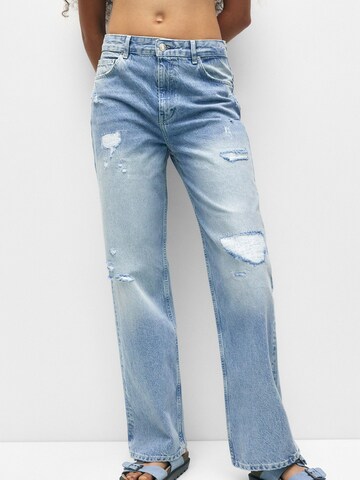 Pull&Bear Wide leg Jeans in Blauw: voorkant