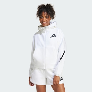 ADIDAS SPORTSWEAR Спортна жилетка с качулка 'Z.N.E.' в бяло: отпред