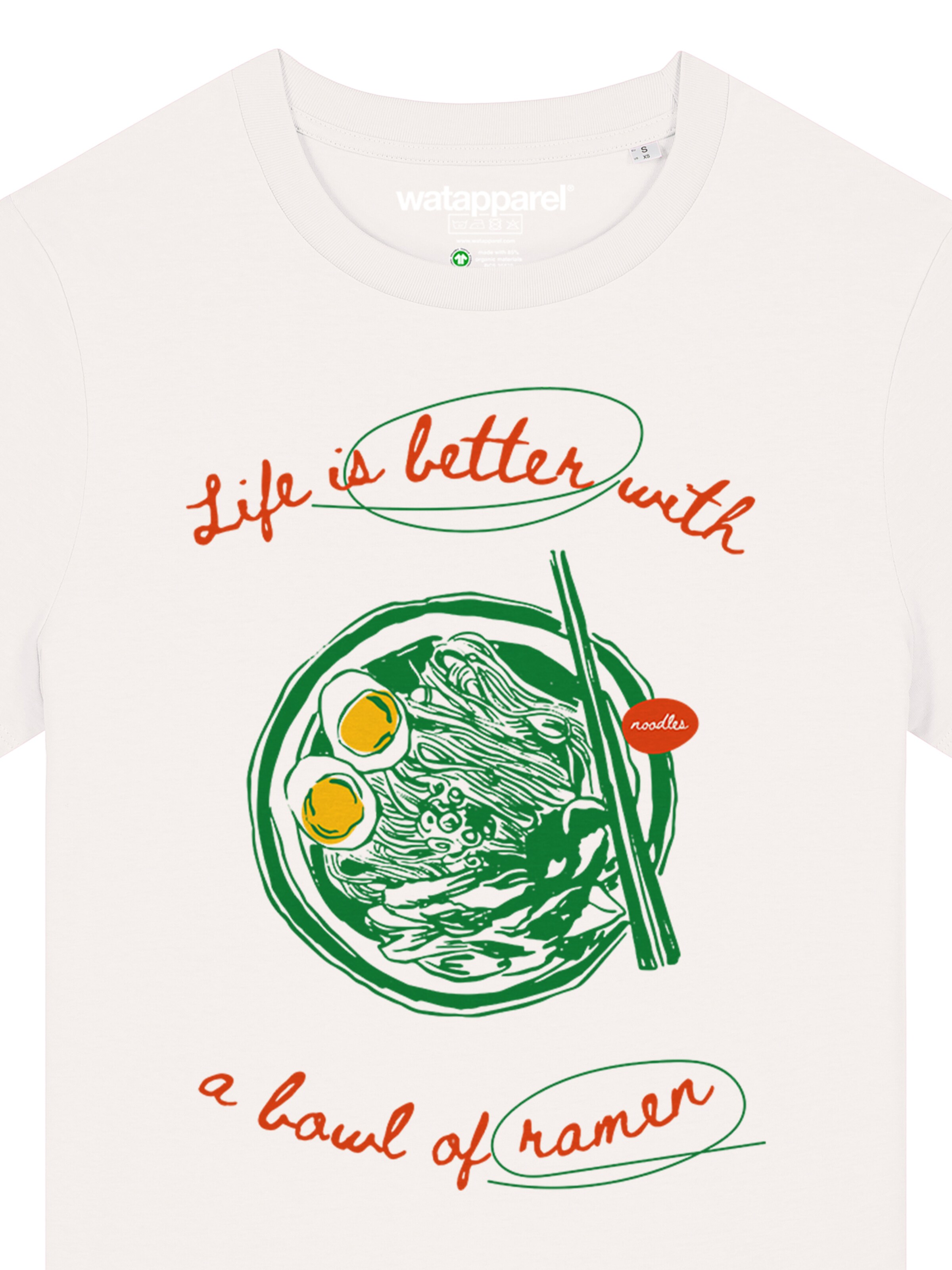 T-shirt 'Life is better with ramen' Watapparel en blanc