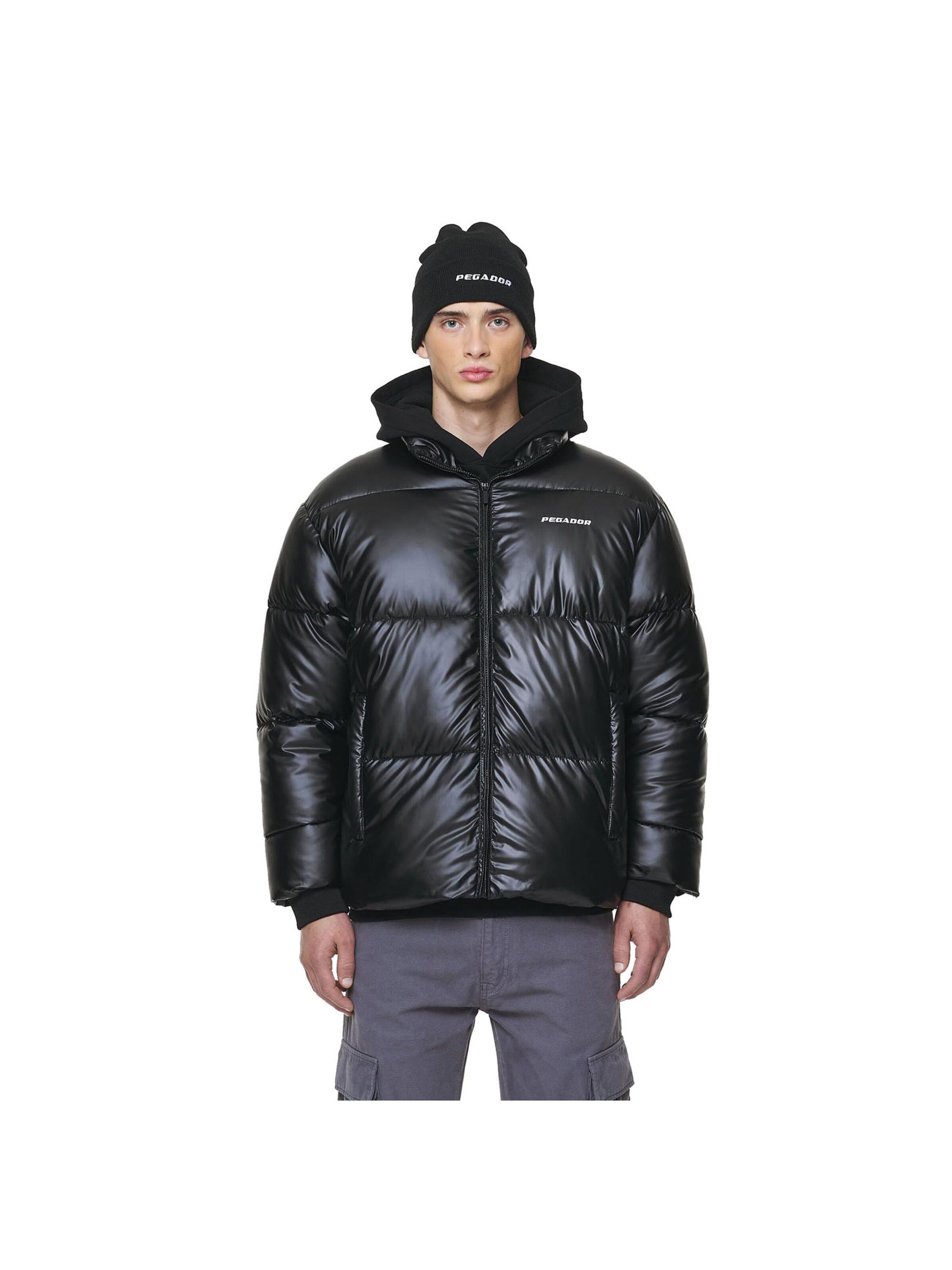 Pegador Winter Jacket 'Solin Glossy' in Black: front