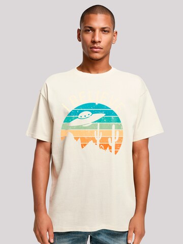 F4NT4STIC Shirt 'I Believe UFO Alien Sonnenuntergang' in Beige: voorkant