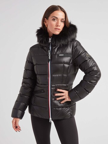 JACK1T Outdoorjas ' R4D Tricolore Puffer Racer Lux mit Fell ' in Zwart: voorkant