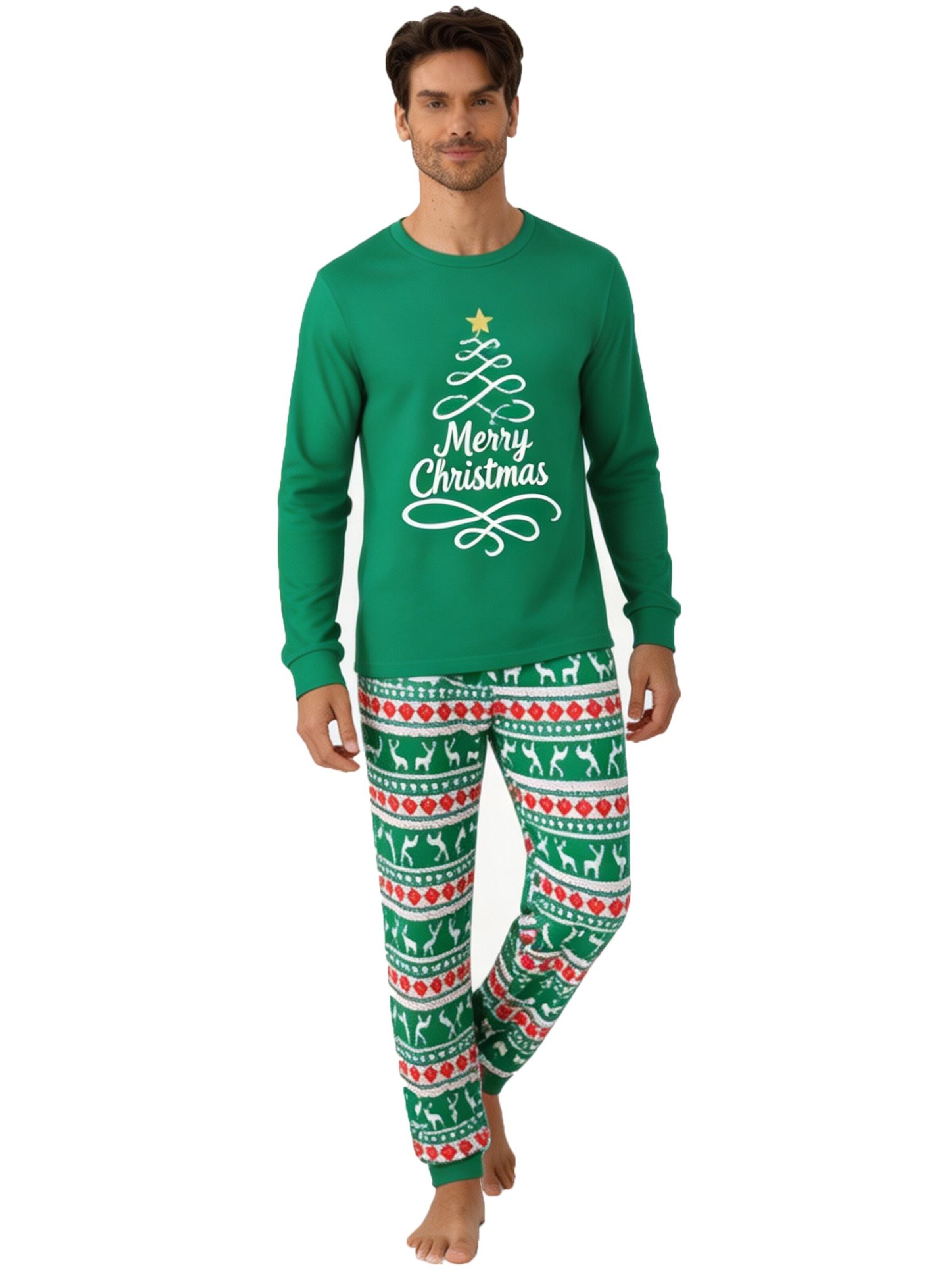 KoJooin Pajamas long 'Herren Set Weihnachten Pyjama Langarm Rundhals Rentier Muster Homewear' in Green