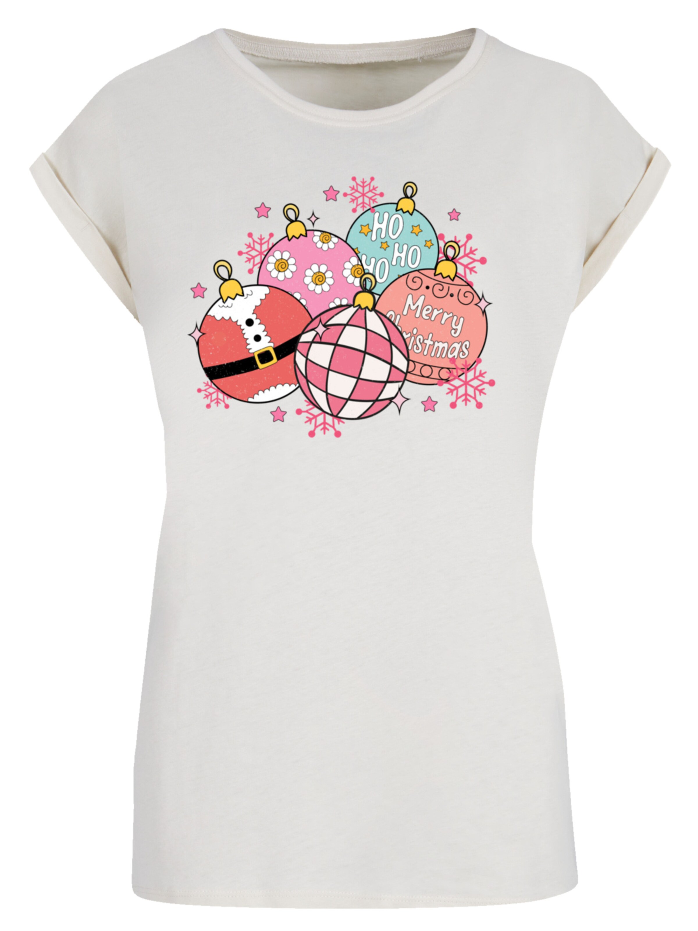 F4NT4STIC T-shirt 'Pink Cute Christmas Tree Balls' en sable / mélange de couleurs, Vue avec produit