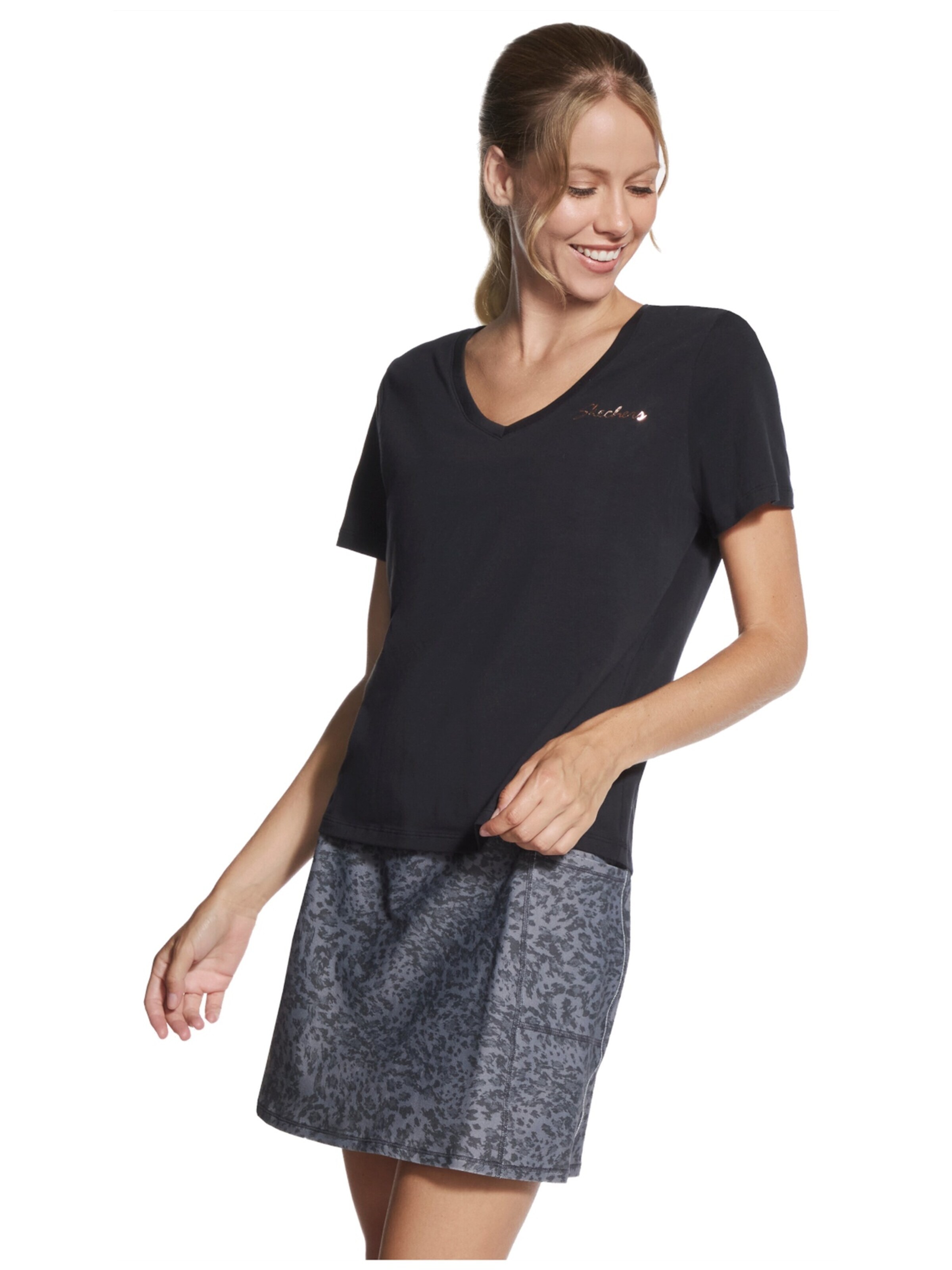 SKECHERS Shirt 'Skechers Signature V-Neck Tee' in Black