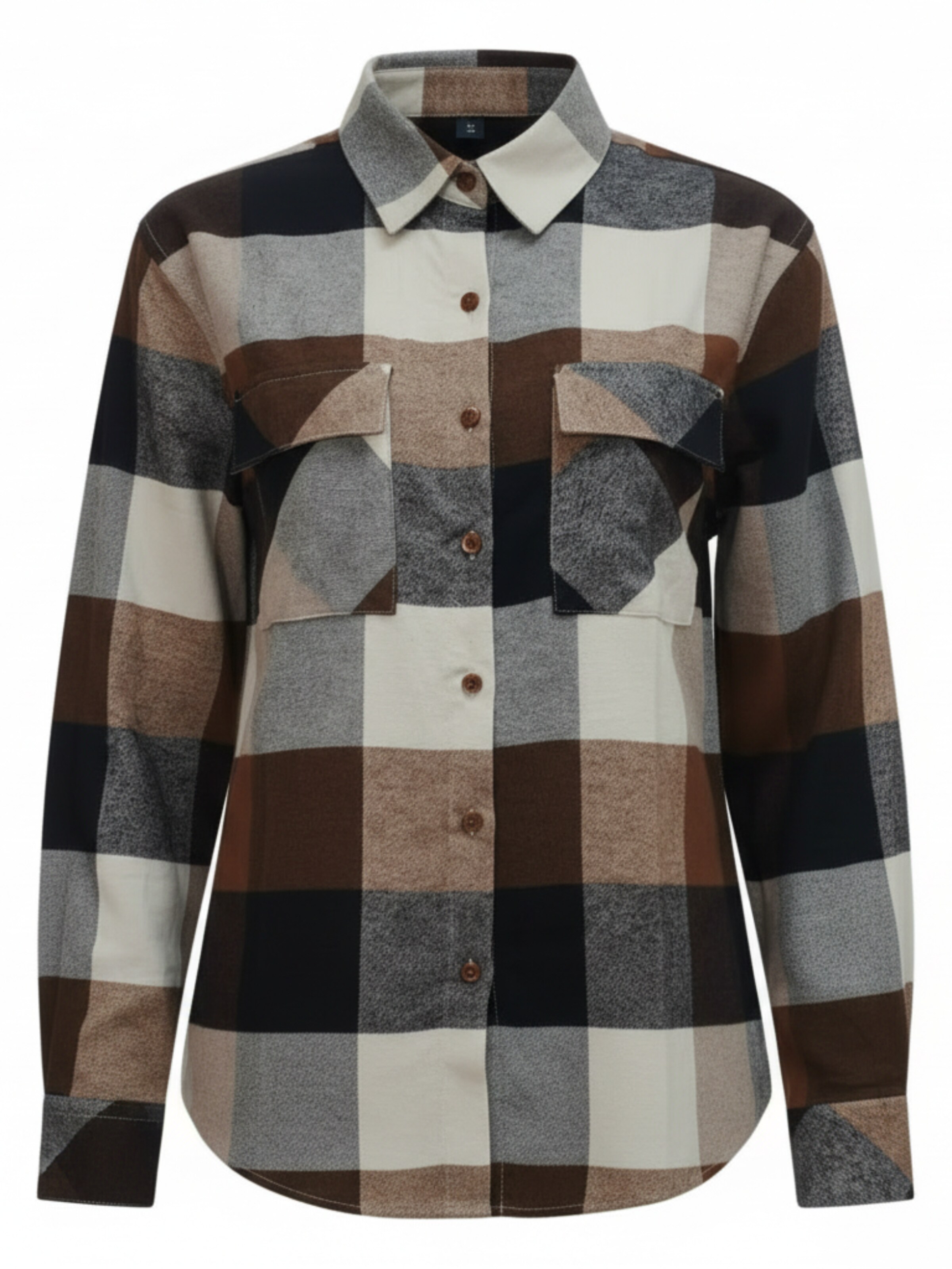 Radwa Blouse 'Radwa Women’s Plaid Flannel' in Brown: front