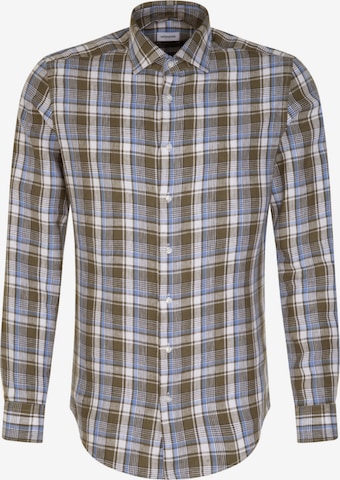 SEIDENSTICKER Slim fit Button Up Shirt 'Smart Linen' in Green: front