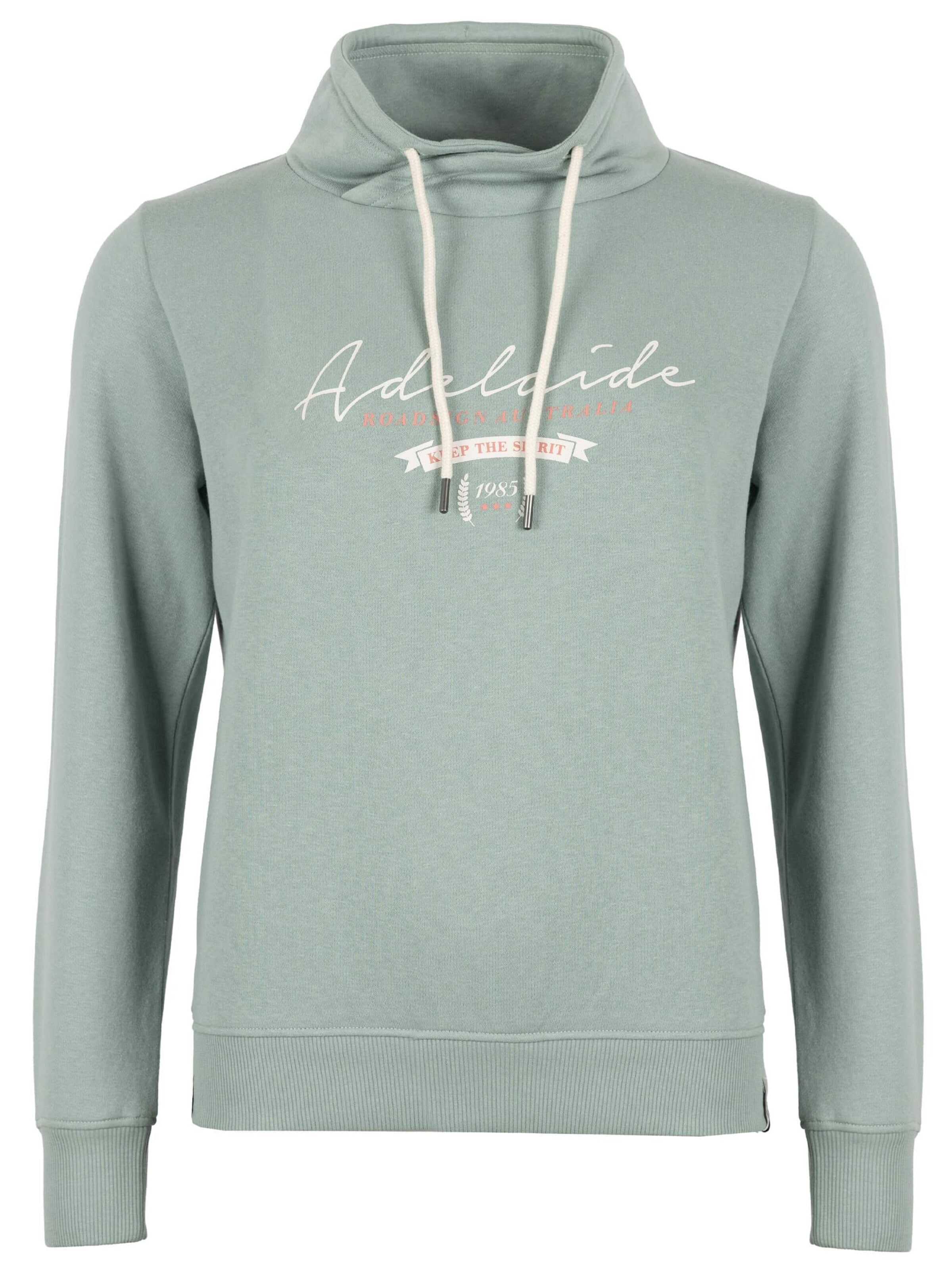 ROADSIGN australia Sweatshirt 'Sweatshirt Mood mit Schalkragen und Print'‌‌‌‌ in Grün: Vorderseite