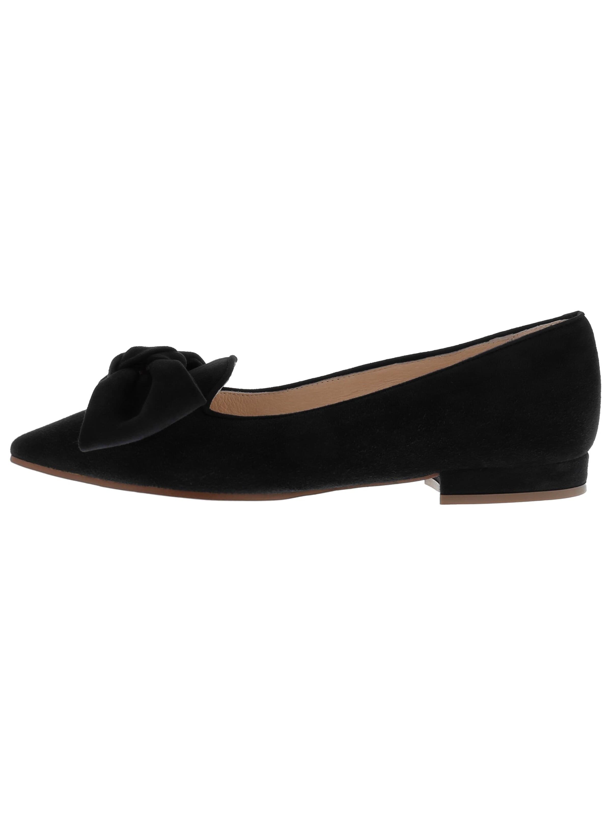 XAVER LUIS Schuhmanufaktur Ballet Flats 'COCOS - mit großer Lederschleife' in Black: front