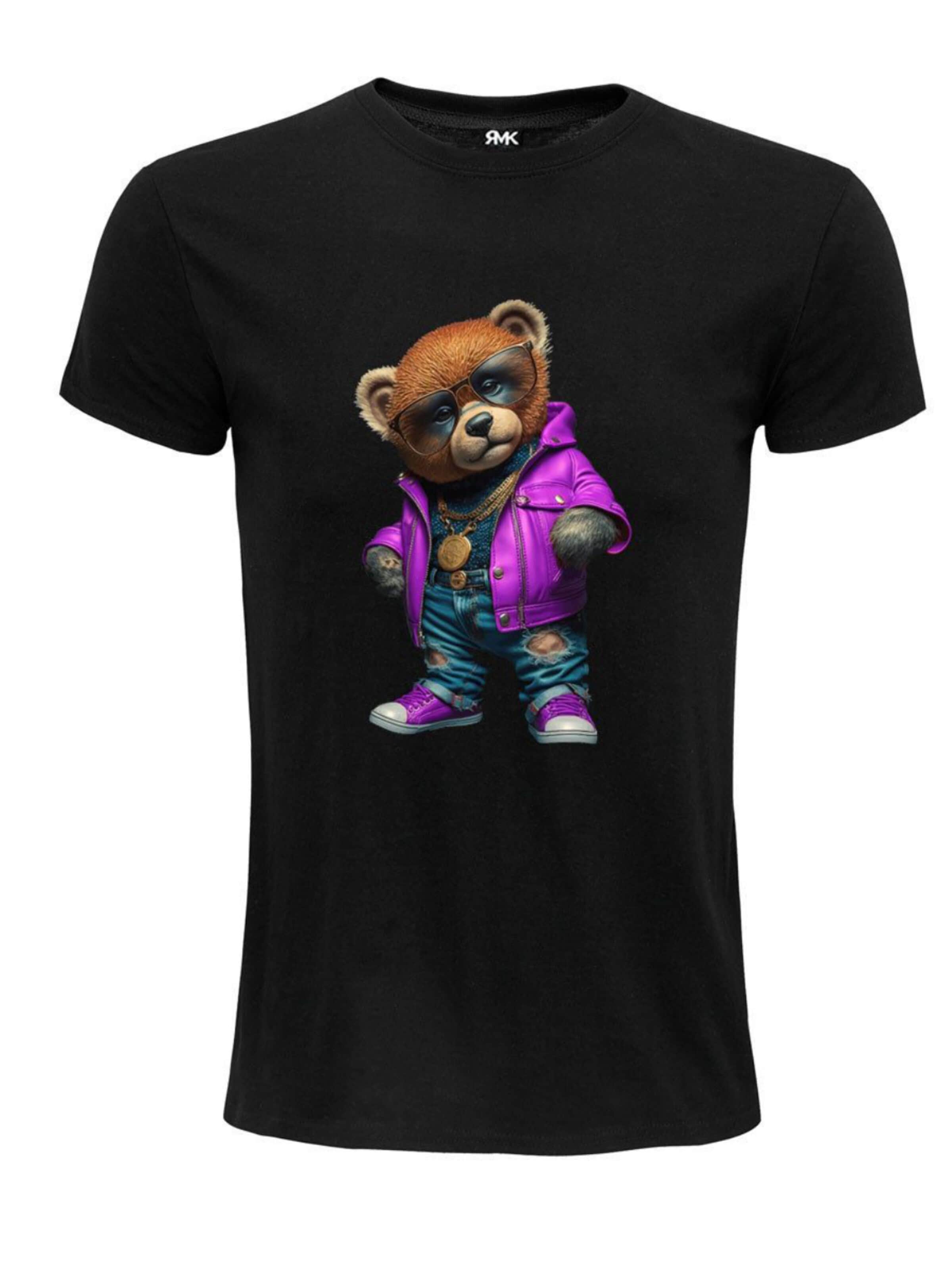 RMK Shirt 'Lederjacke Teddy Bär' in Black: front