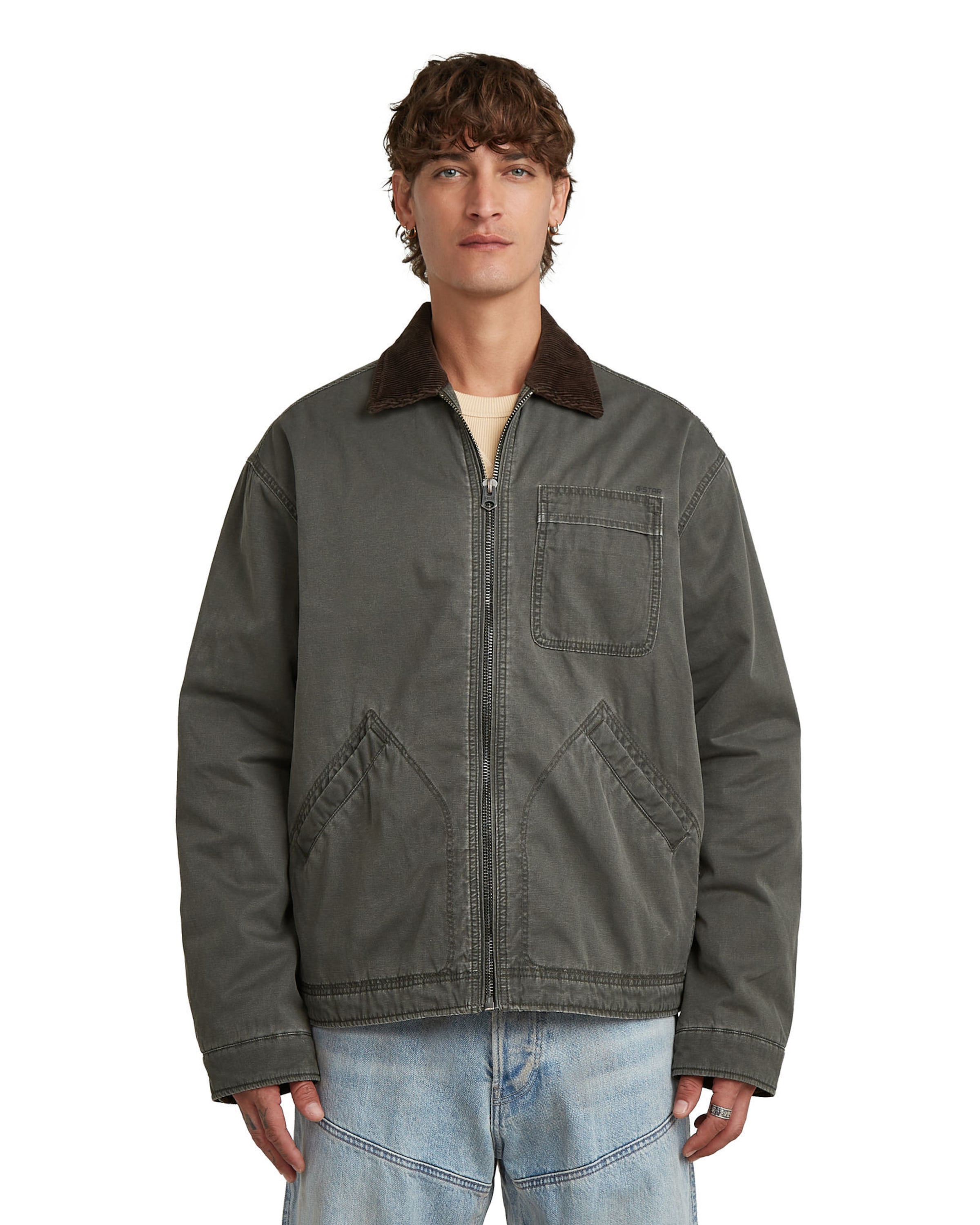 G-STAR Übergangsjacke - 'Duty Canvas Trucker Jacket' in Grau: Vorderseite