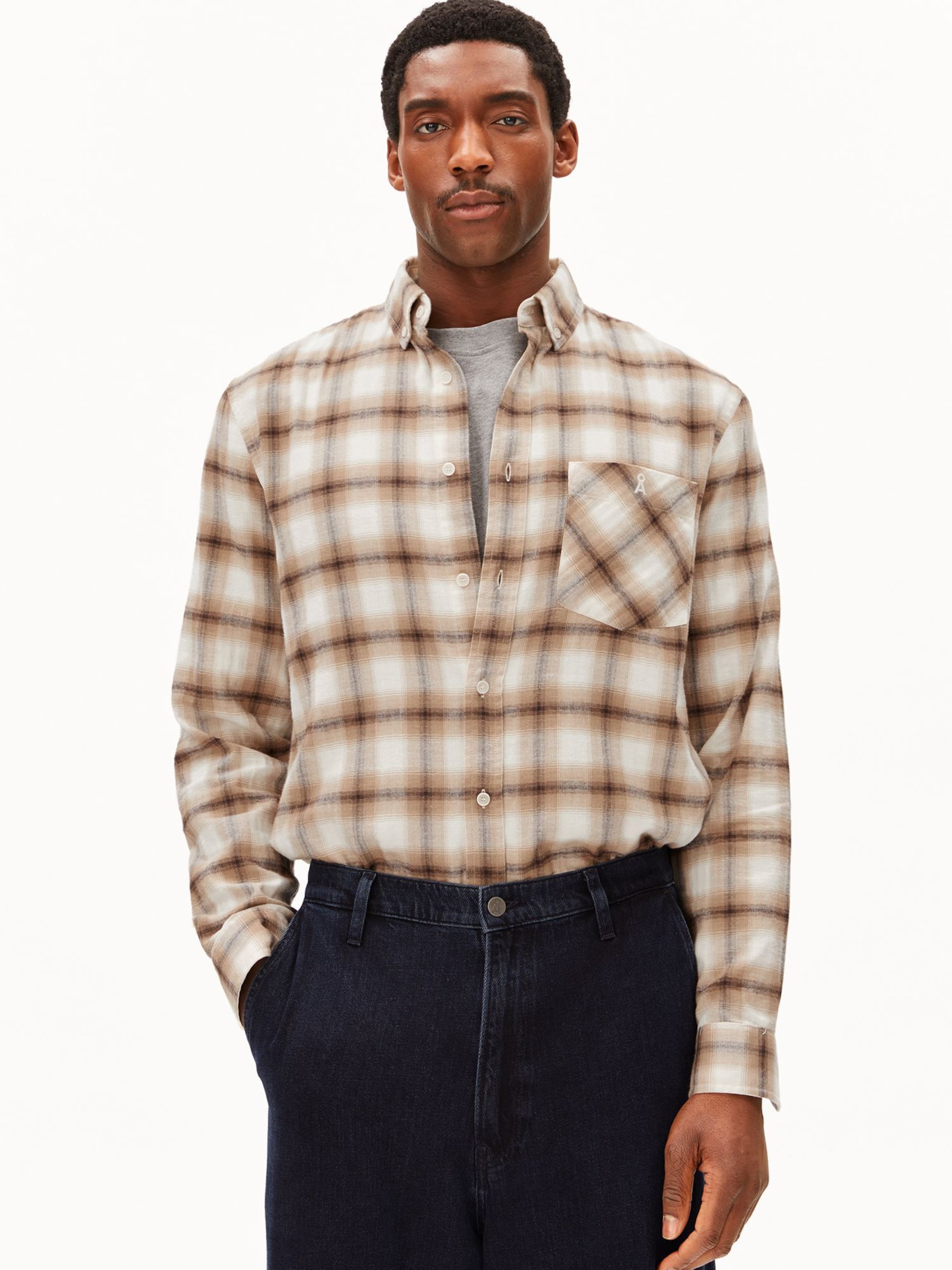 ARMEDANGELS Comfort Fit Hemd CHECK in Beige: Vorderseite