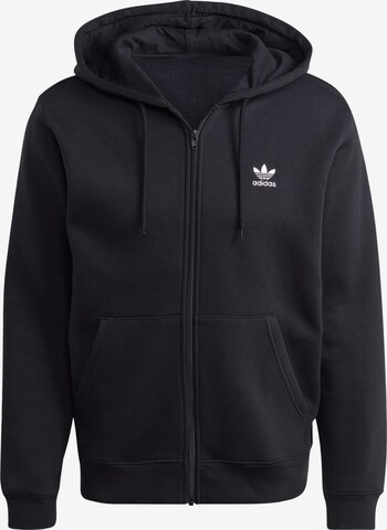 ADIDAS ORIGINALS Zip-Up Hoodie 'Trefoil Essentials' in Black: front