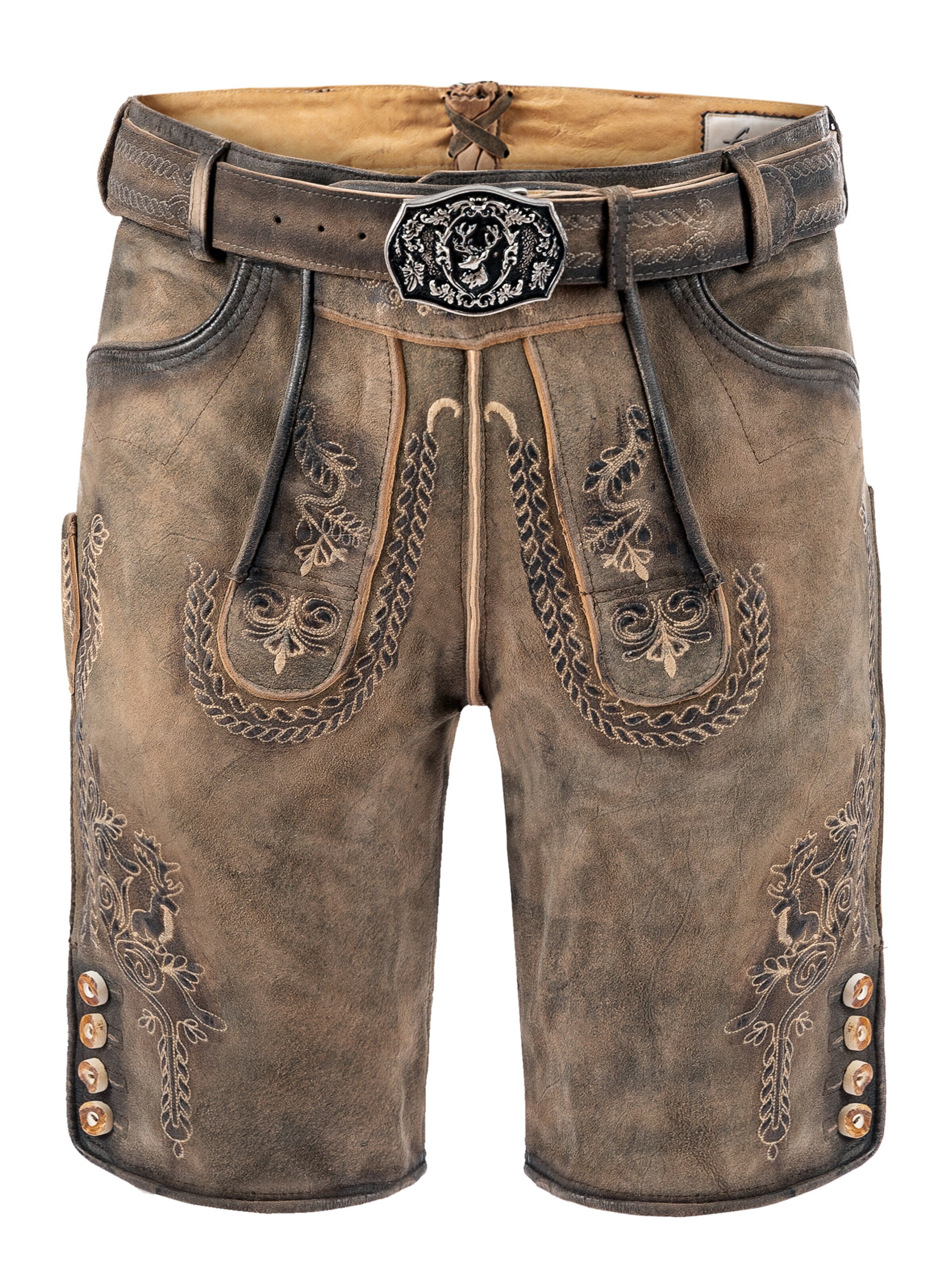 Fuchs Trachtenmoden Trachtenhose 'Trachtenlederhose Herren kurz Braun Wildbockleder'‌‌‌‌‌‌‌‌ in 44 in braun, Produktansicht